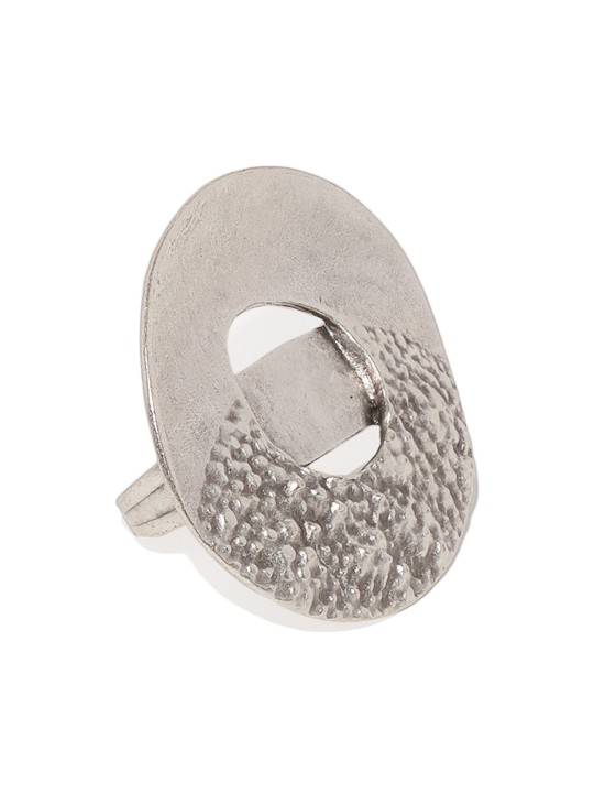 Women Semi Textured Disc Silver Plated Adjustable Ring