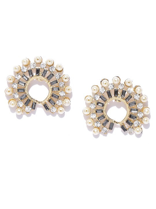 Off-White Gold-Plated Stone-Studded Classic Oversized Studs