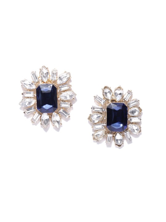Navy Blue Gold-Plated Stone-Studded Oversized Studs
