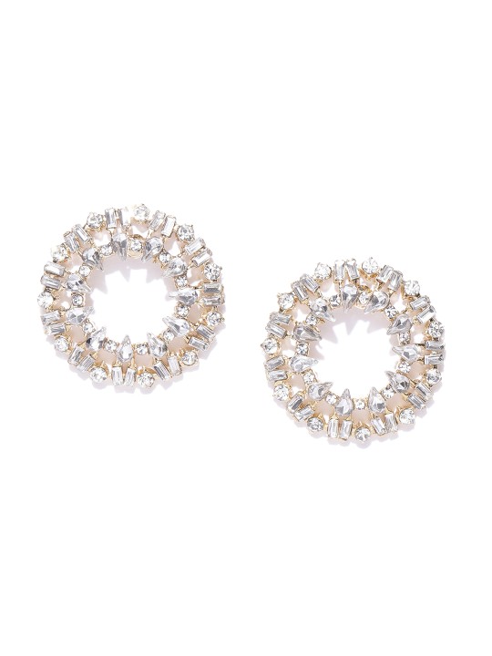 Gold-Plated Stone-Studded Circular Drop Earrings