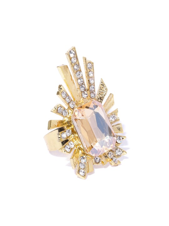 Women Gold-Toned Stone-Studded Adjustable Finger Ring
