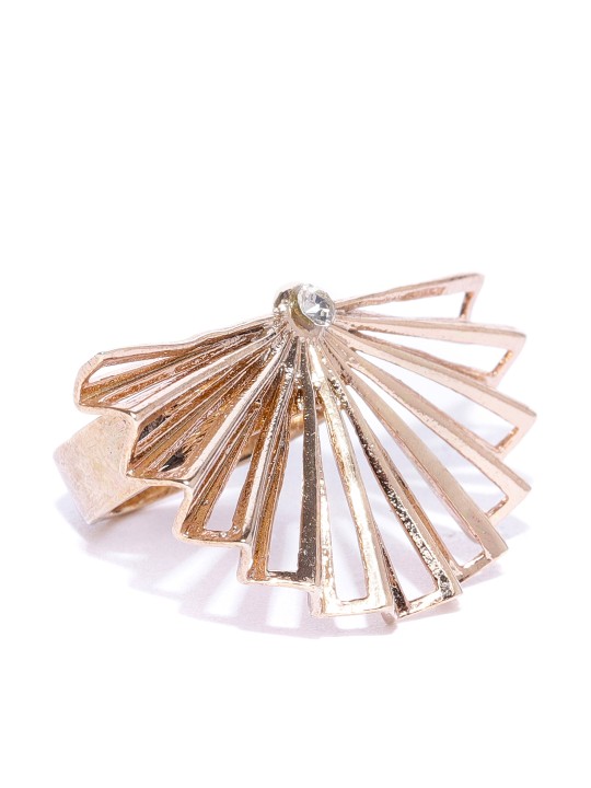 Women Rose Gold-Toned Stone-Studded Textured Adjustable Finger Ring