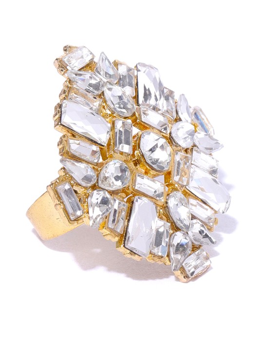 Women Gold-Toned Stone-Studded Adjustable Finger Ring