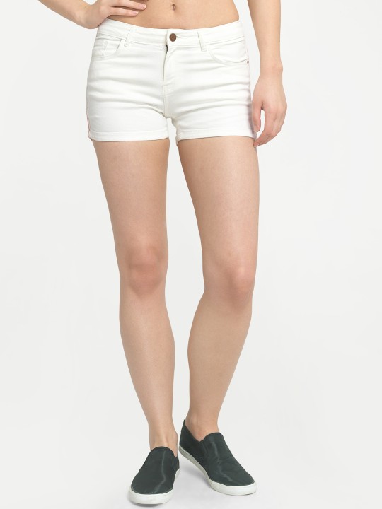 Women White Solid Denim Shorts 26