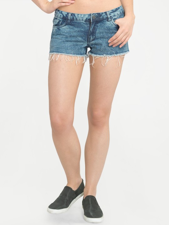 Women Blue Washed Denim Shorts 32