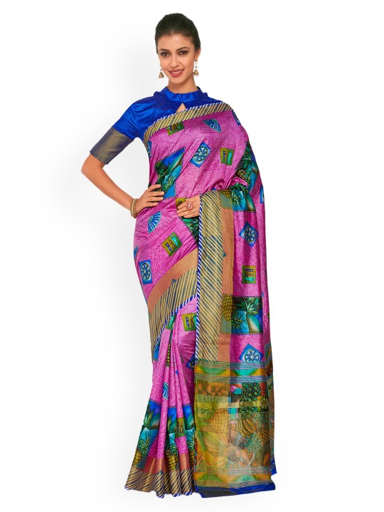 Women Pink Art Silk Printed Ikat Saree