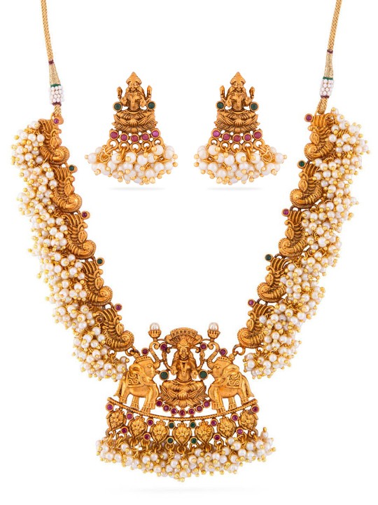 Gold-Plated Embellished Lakshmi Pendant Jewellery Set