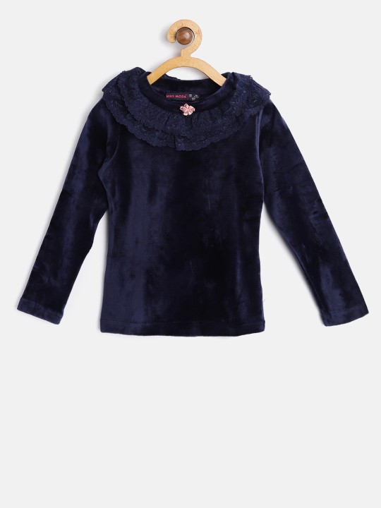 Girls Navy Blue Solid Top 2-3Y