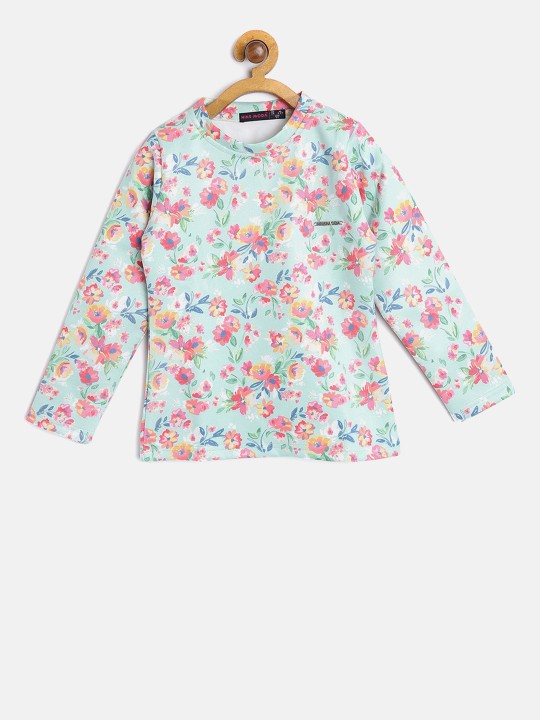 Girls Sea Green & Pink Floral Print Top 2-3Y
