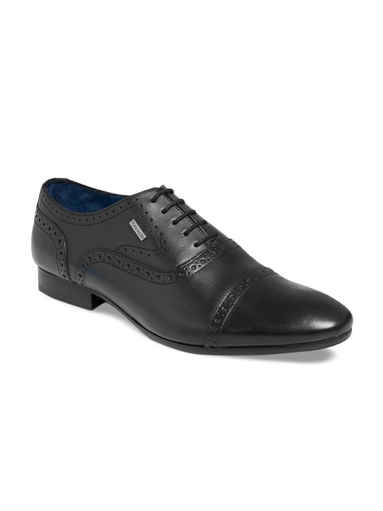 Men Black Leather Formal Oxfords 6