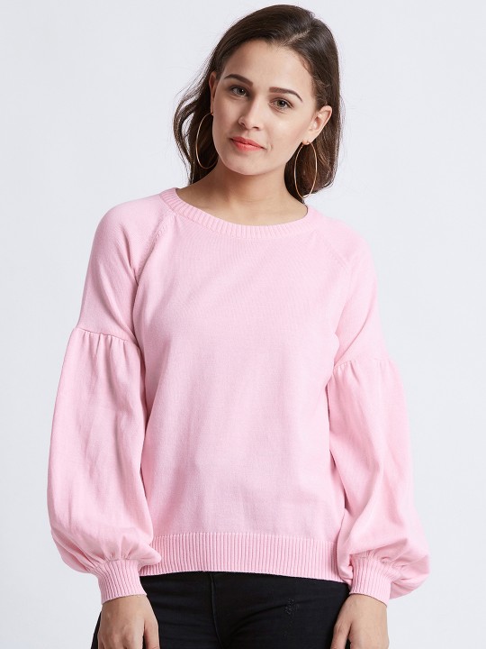 Women Pink Solid Pullover S