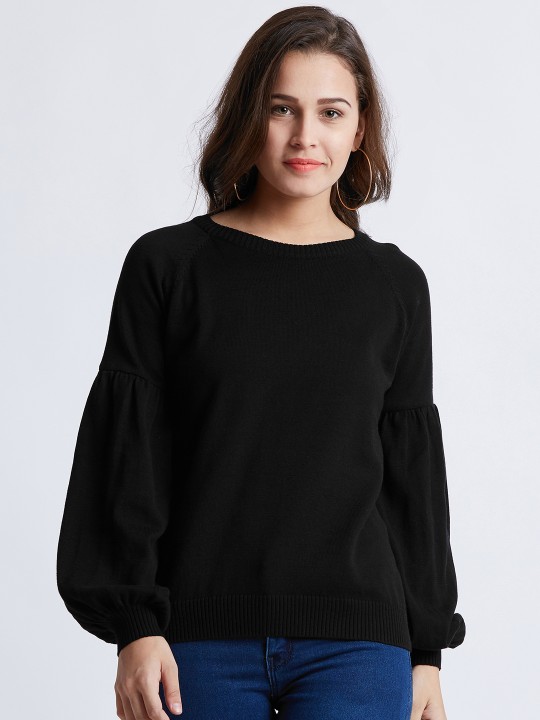 Women Black Solid Pullover S