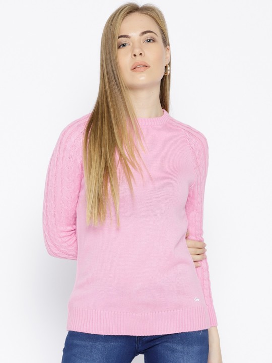 Women Pink Solid Woollen Pullover S