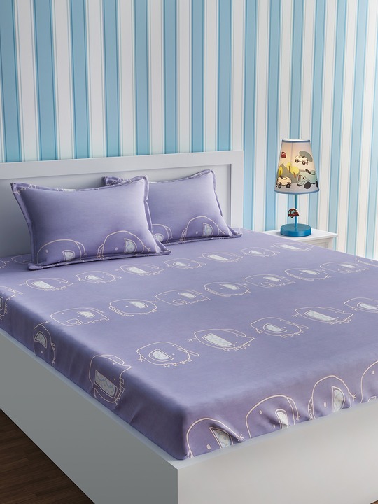 Buy Purple Cartoon Characters Flat 210 TC Cotton 1 Queen Bedsheet with 2  Pillow Covers Online at desertcartBAHRAIN