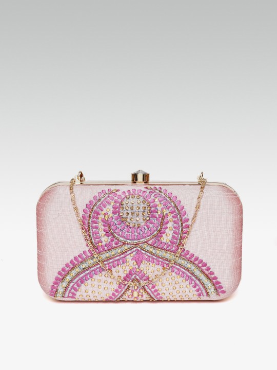 Pink Embellished & Embroidered Box Clutch