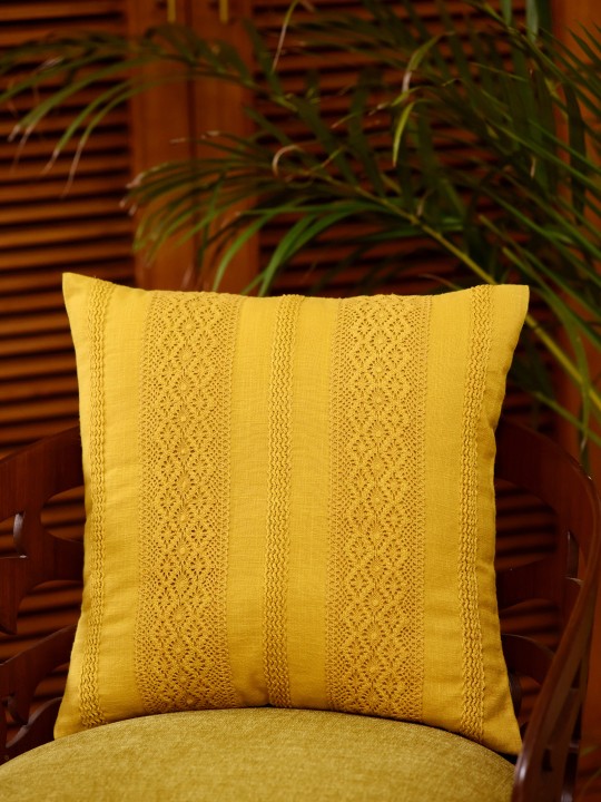Mustard Set of Single Striped Square Cushion Covers