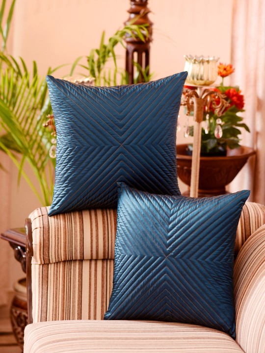 Teal Set of 2 Geometric Square Cushion Covers