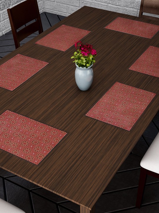Set Of 6 Rust-Coloured Printed Table Mats