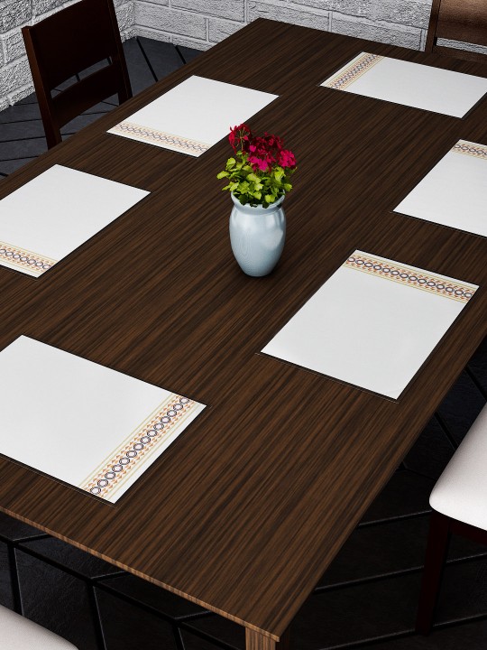 Set Of 6 White Printed Table Mats