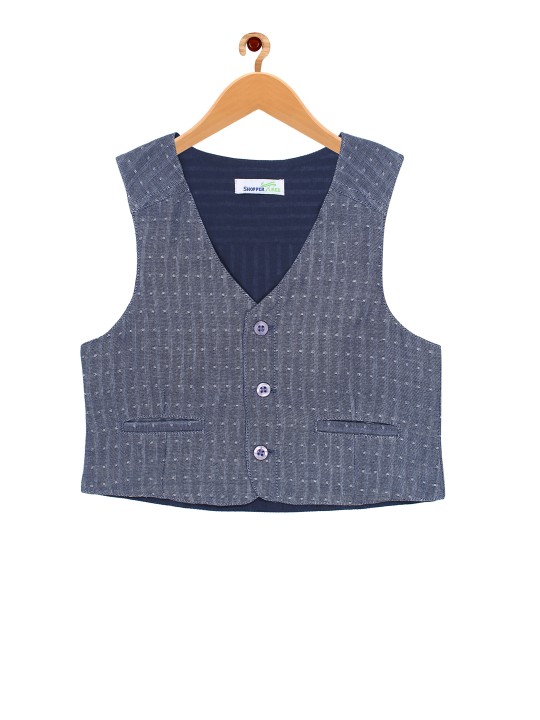 Boys Blue & White Woven Design Waistcoat 3Y