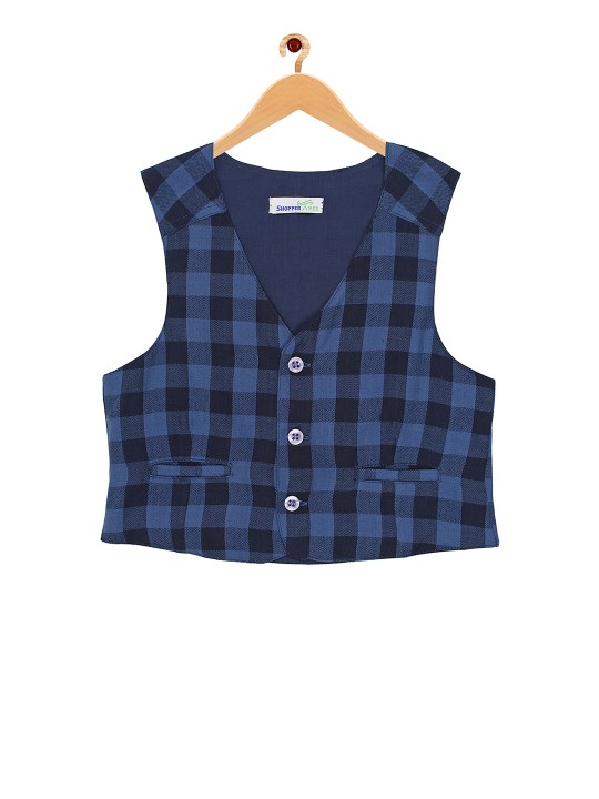 Kids Blue Checked Waistcoat 3Y