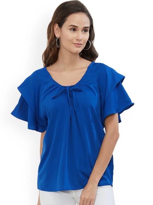 Women Blue Solid Top S