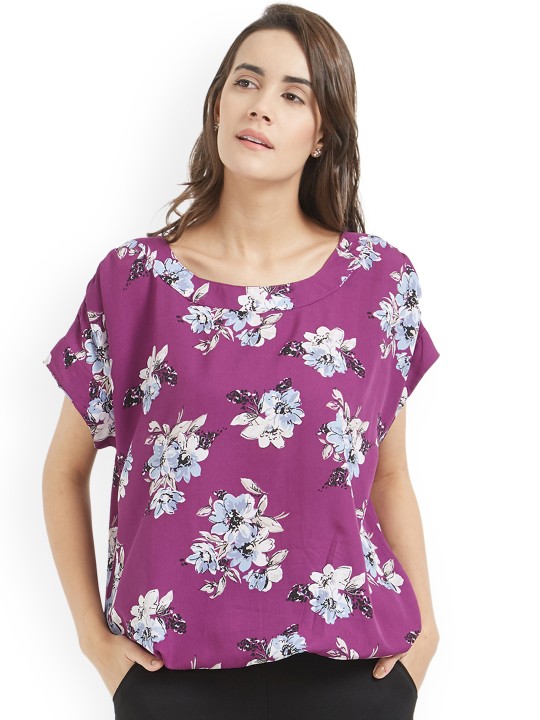 Women Magenta Printed Blouson Top S