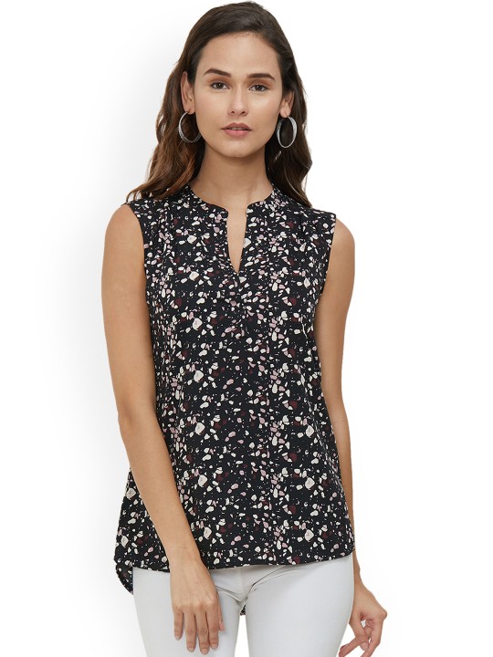 Women Black Printed High-Low Top S