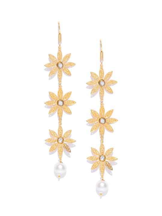 Gold-Toned Floral Drop Earrings
