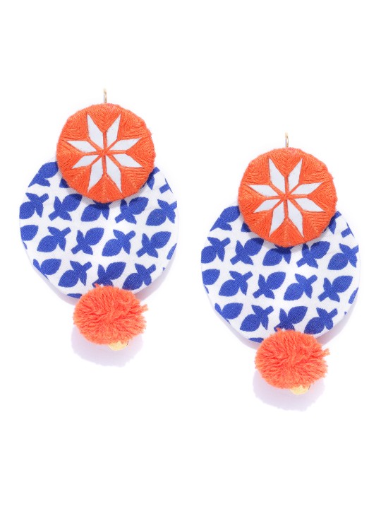 White & Blue Circular Mirror Drop Earrings