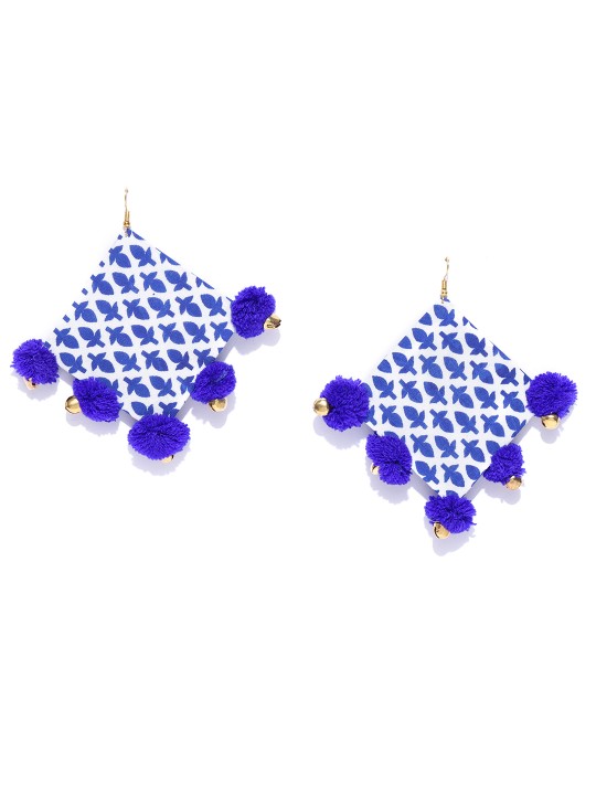 Blue & White Geometric Drop Earrings