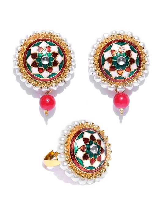 Gold-Toned & Green Meenakari Jewellery Set