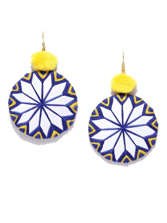 Navy & White Circular Drop Earrings