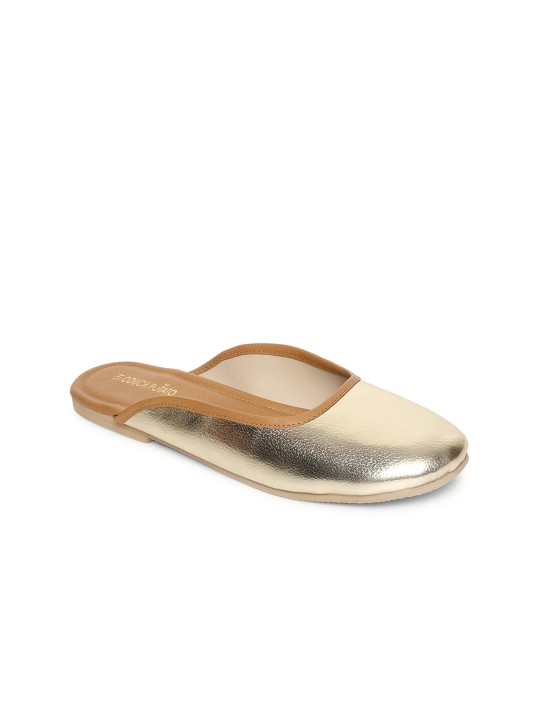 Women Gold-Toned Solid Synthetic Mules 36