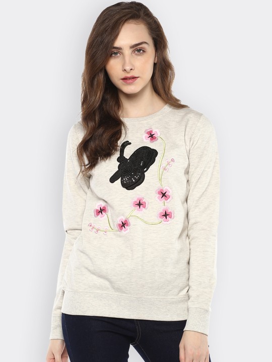 Women Grey Solid Sweatshirt XS