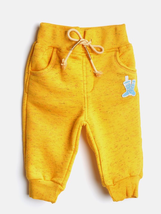 Girls Mustard Yellow Self-Design Joggers 0-3M
