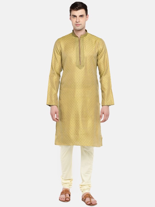 Men Yellow Printed Kurta with Churidar S