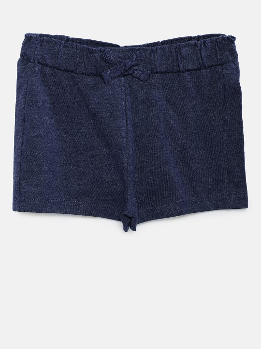 Girls Navy Blue Solid Slim Fit Regular Shorts 9-12M