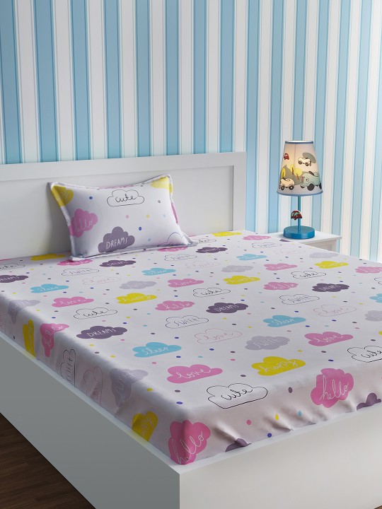 Multicoloured Cartoon Characters Flat 210 TC Cotton 1 Single Bedsheet