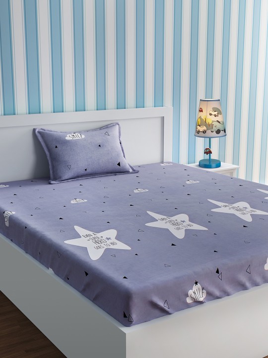 Grey Cartoon Characters Flat 210 TC Cotton 1 Single Bedsheet