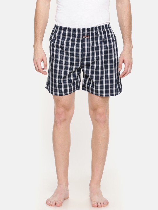 Mens Navy Blue Checked Boxers MFCO501PO1BOXERP14 L