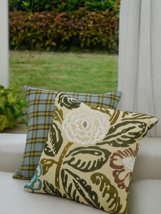 Set of 2 Floral Square Linen Cushion Covers