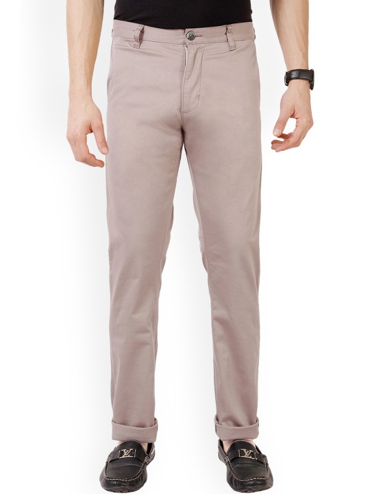 Men Beige Tapered Fit Solid Regular Trousers 30