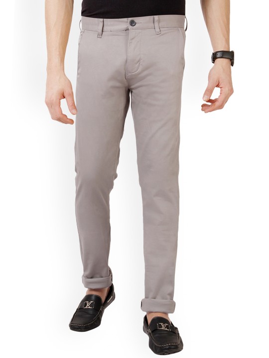 Men Grey Tapered Fit Self Design Regular Trousers 30