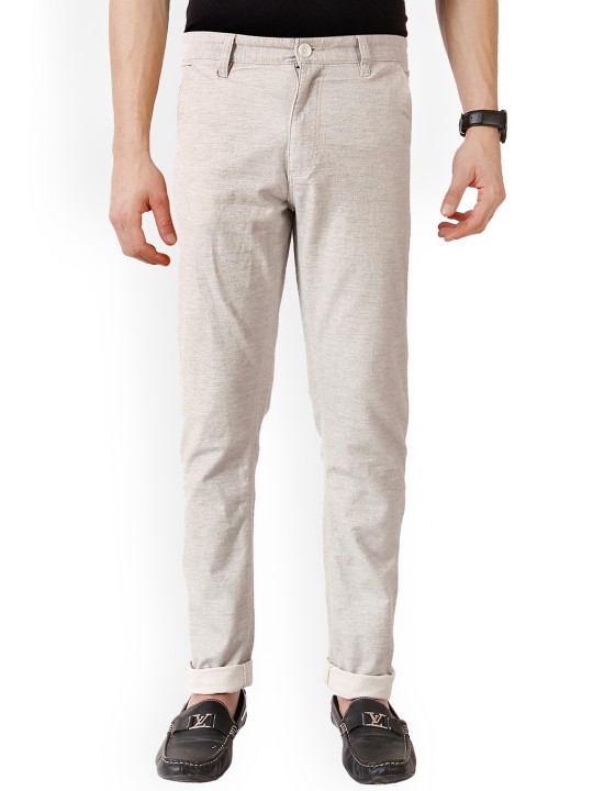 Men Grey Tapered Fit Solid Regular Trousers 30