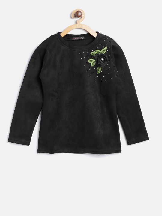 Girls Black Solid Top 6-7Y