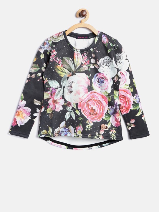 Girls Black & Pink Printed High-Low Top 6-7Y