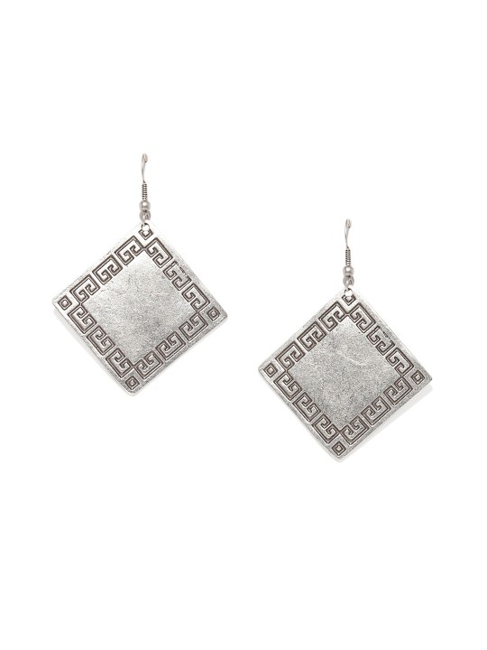Silver-Plated Diamond Shaped Drop Earrings