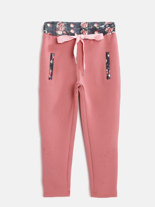 Girls Pink Solid Treggings 4-5Y