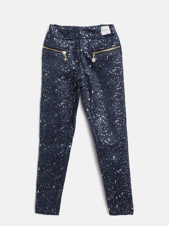 Girls Navy Blue Printed Treggings 4-5Y